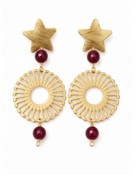 AROS BAÑADOS EN ORO PIEDRA ROJA