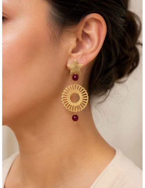 AROS BAÑADOS EN ORO PIEDRA ROJA 2