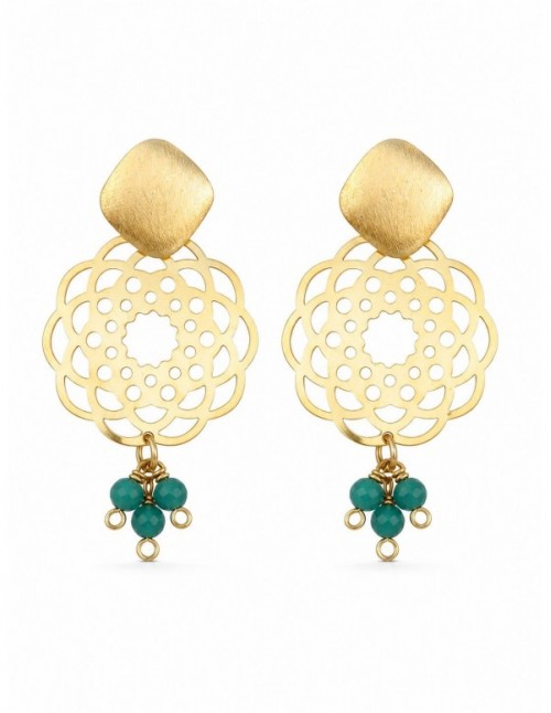 AROS BAÑADOS EN ORO PIEDRAS VERDES