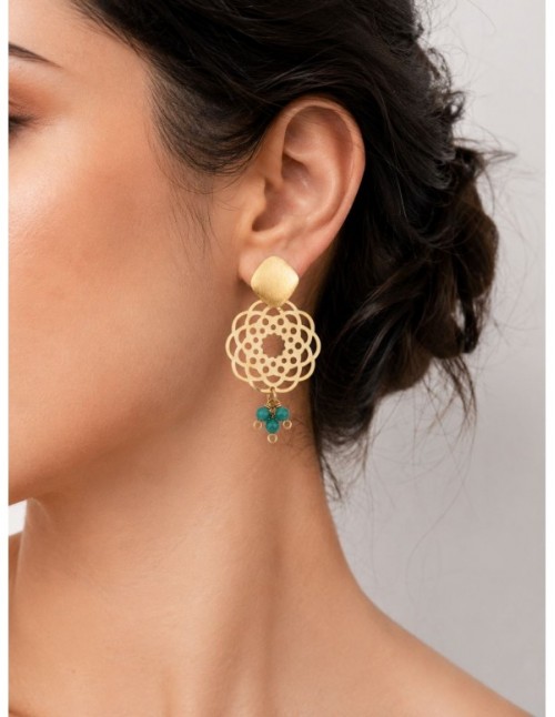 AROS BAÑADOS EN ORO PIEDRAS VERDES 2