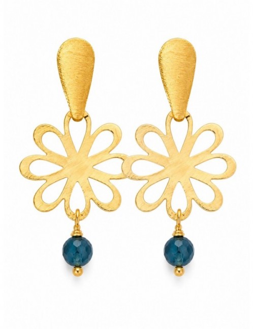 AROS BAÑADOS EN ORO PIEDRA AZUL