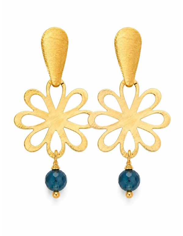 AROS BAÑADOS EN ORO PIEDRA AZUL