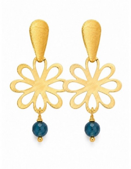 AROS BAÑADOS EN ORO PIEDRA AZUL