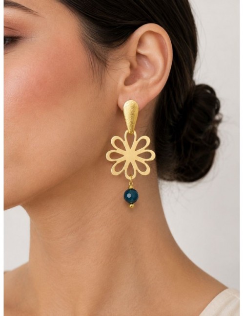 AROS BAÑADOS EN ORO PIEDRA AZUL 2