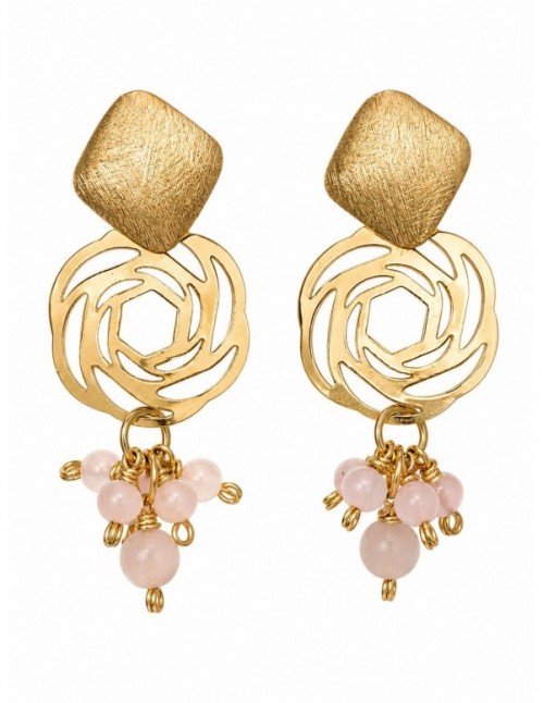 AROS BAÑADOS EN ORO PIEDRA ROSADA