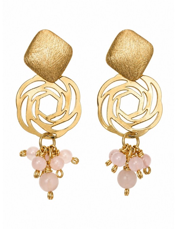 AROS BAÑADOS EN ORO PIEDRA ROSADA