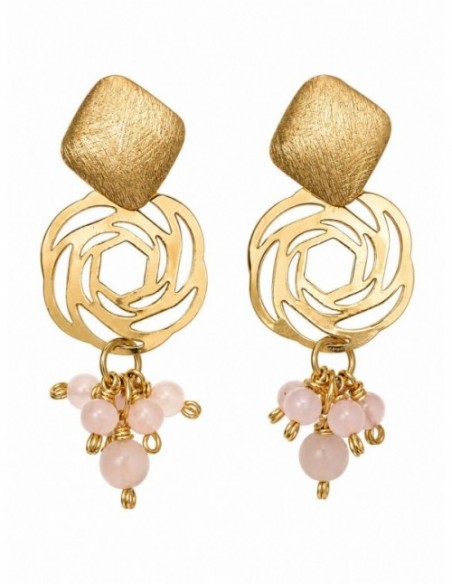 AROS BAÑADOS EN ORO PIEDRA ROSADA