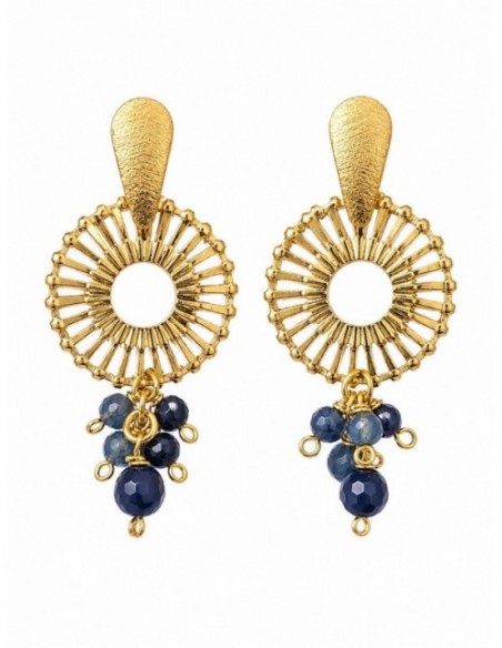 AROS BAÑADOS EN ORO PIEDRA AZUL