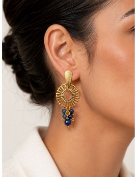 AROS BAÑADOS EN ORO PIEDRA AZUL