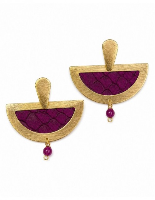 AROS BAÑADOS EN ORO CUERO Y PIEDRA MORADA