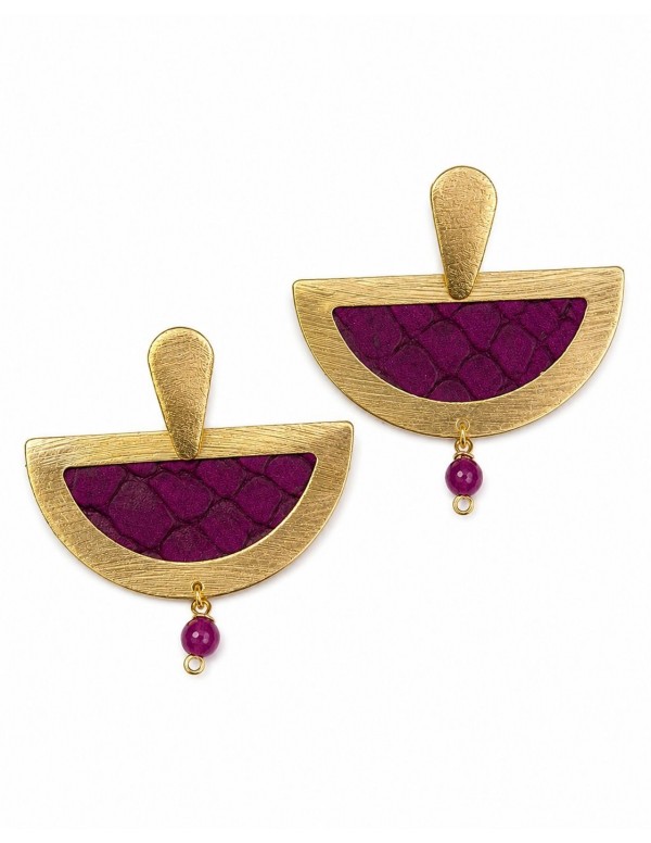 AROS BAÑADOS EN ORO CUERO Y PIEDRA MORADA