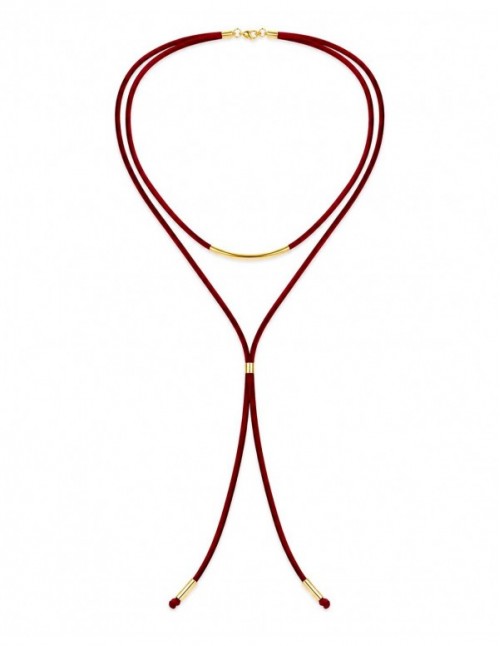 COLLAR BAÑADO EN ORO GAMUZA ROJA