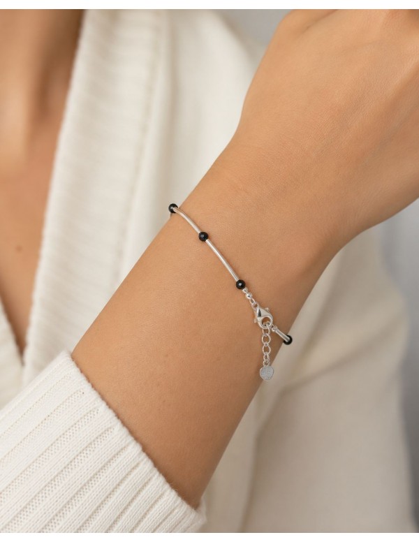 PULSERA BAÑO DE PLATA PIEDA NEGRA