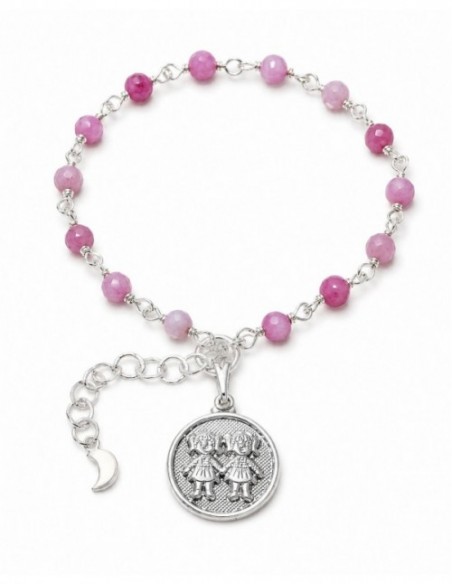 PULSERA BAÑO DE PLATA PIEDRA ROSADA