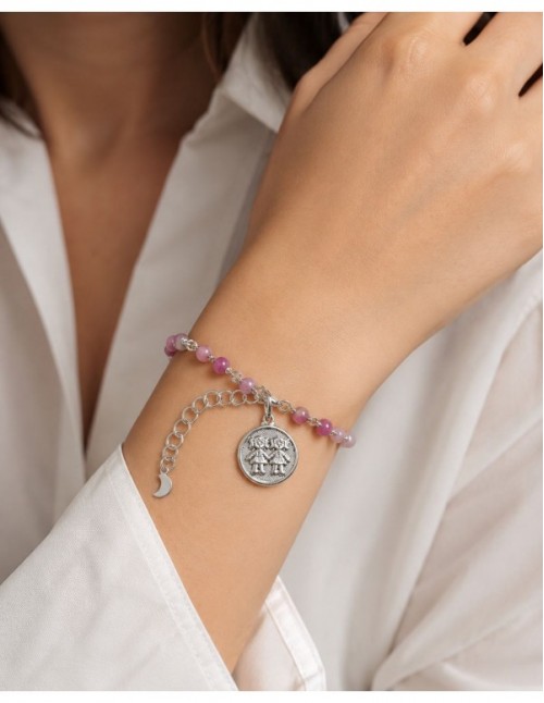 PULSERA BAÑO DE PLATA PIEDRA ROSADA 2
