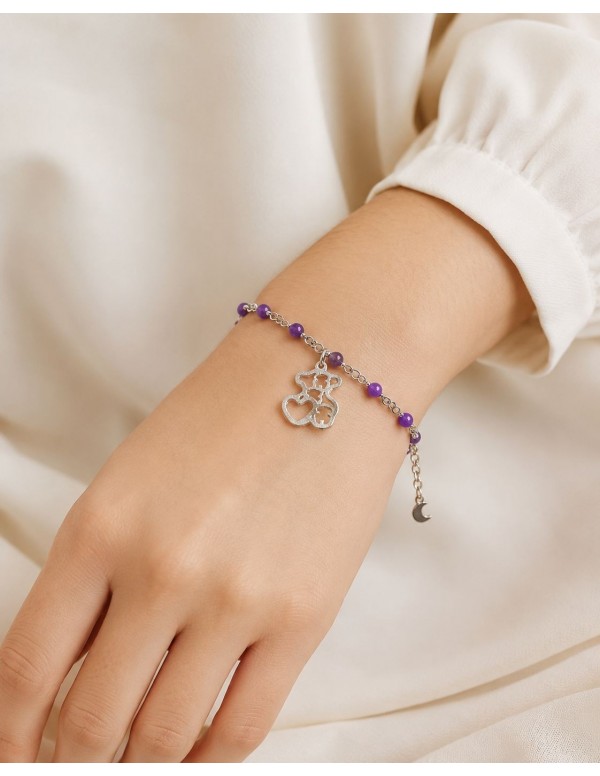 PULSERA BAÑO DE PLATA PIEDRA MORADA