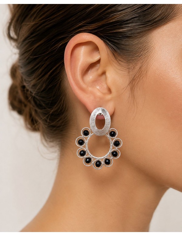 AROS BAÑADOS EN PLATA PIEDRA NEGRA