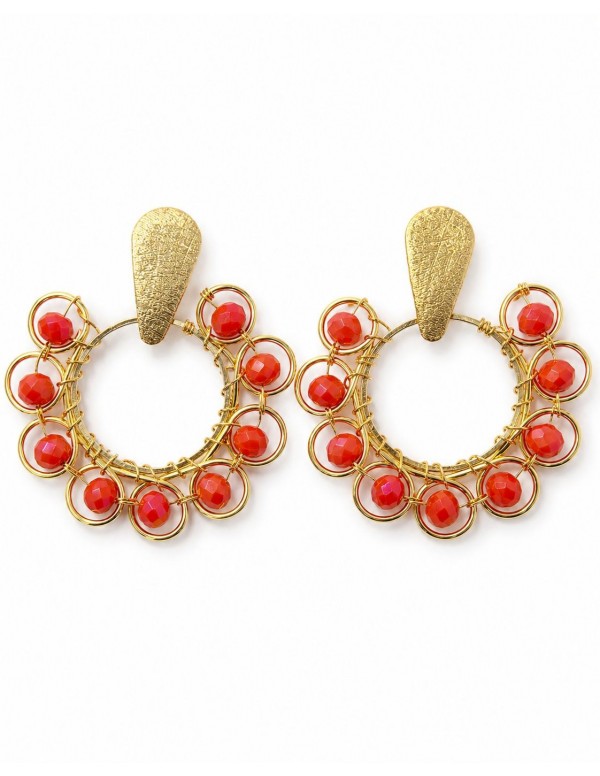 AROS BAÑADOS EN ORO PIEDRA NARANJA
