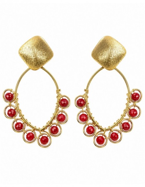 AROS BAÑADOS EN ORO PIEDRA ROJA