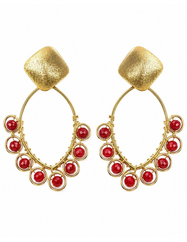 AROS BAÑADOS EN ORO PIEDRA ROJA
