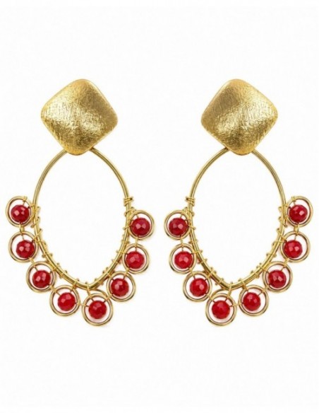 AROS BAÑADOS EN ORO PIEDRA ROJA
