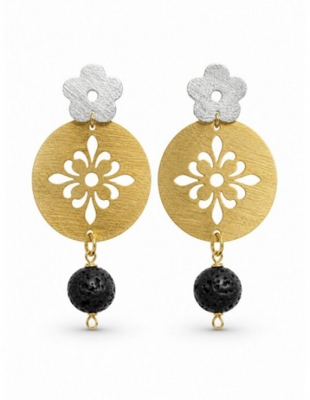 AROS MANDALA BAÑADOS EN ORO Y PLATA PIEDRA VOLCANICA NEGRA