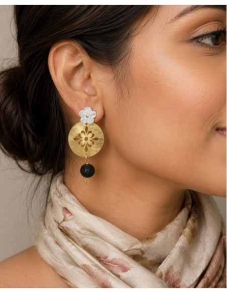 AROS MANDALA BAÑADOS EN ORO Y PLATA PIEDRA VOLCANICA NEGRA