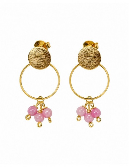 AROS BAÑADOS EN ORO PIEDRA ROSADA