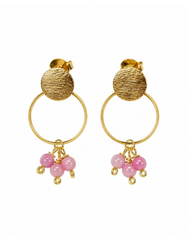 AROS BAÑADOS EN ORO PIEDRA ROSADA