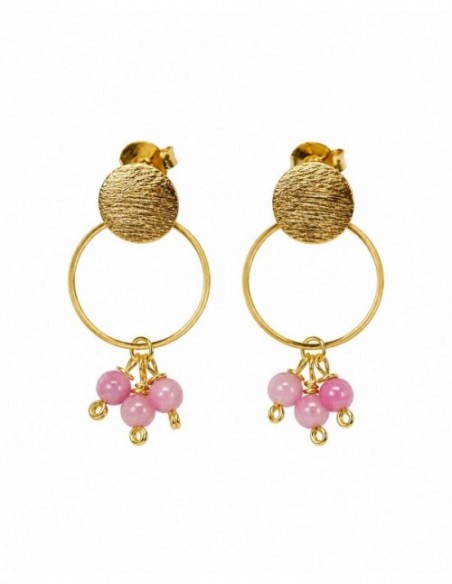 AROS BAÑADOS EN ORO PIEDRA ROSADA