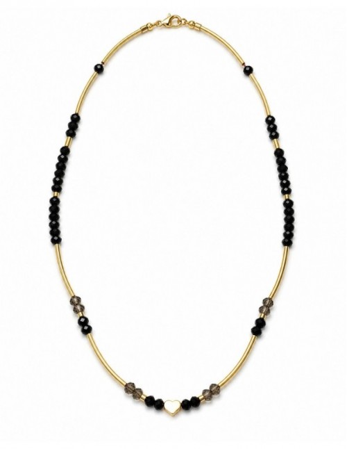 COLLAR 42+5 CMS BAÑADO EN ORO PIEDRAS NEGRAS