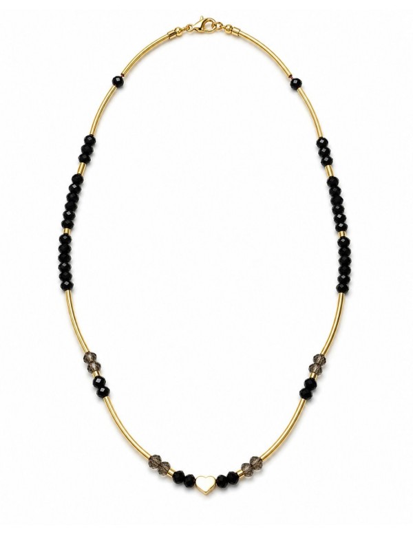 COLLAR 42+5 CMS BAÑADO EN ORO PIEDRAS NEGRAS