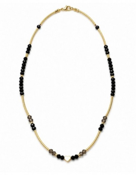 COLLAR 42+5 CMS BAÑADO EN ORO PIEDRAS NEGRAS