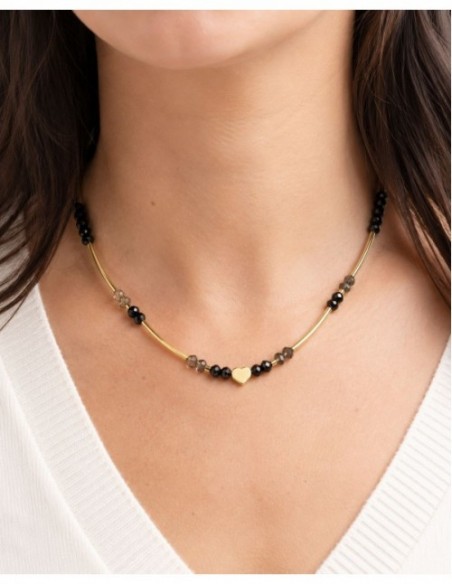 COLLAR 42+5 CMS BAÑADO EN ORO PIEDRAS NEGRAS