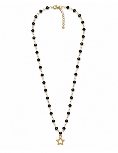COLLAR 45+5 CMS BAÑADO EN ORO CRISTALES NEGROS