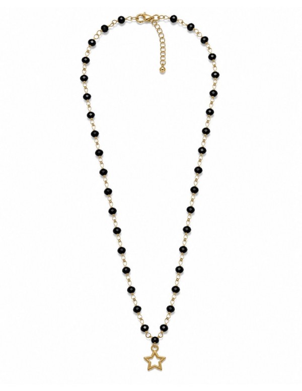 COLLAR 45+5 CMS BAÑADO EN ORO CRISTALES NEGROS