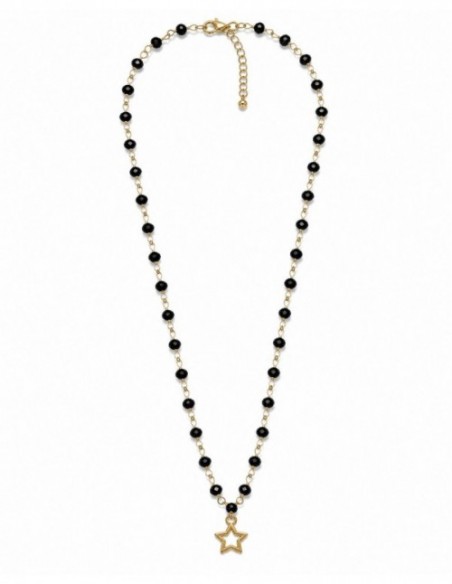 COLLAR 45+5 CMS BAÑADO EN ORO CRISTALES NEGROS