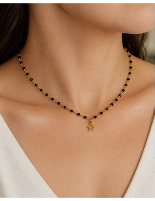 COLLAR 45+5 CMS BAÑADO EN ORO CRISTALES NEGROS 2