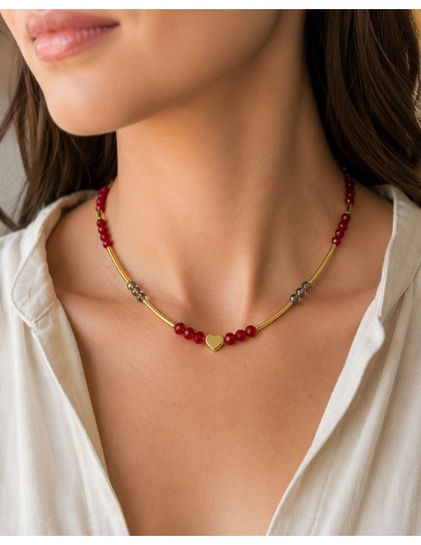 COLLAR BAÑADO EN ORO PIEDRA ROJA