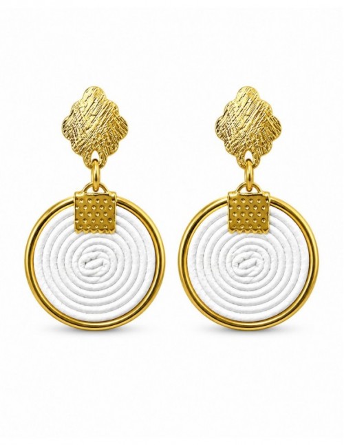 AROS BAÑADOS EN ORO CUERO SINTETICO BLANCO