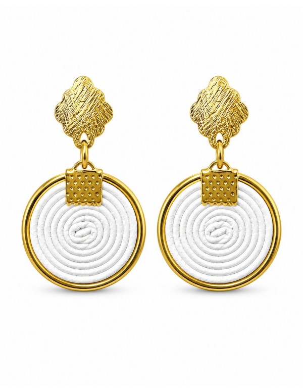 AROS BAÑADOS EN ORO CUERO SINTETICO BLANCO