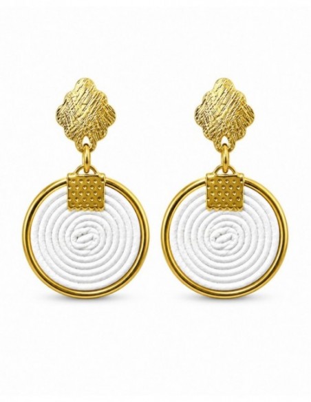 AROS BAÑADOS EN ORO CUERO SINTETICO BLANCO