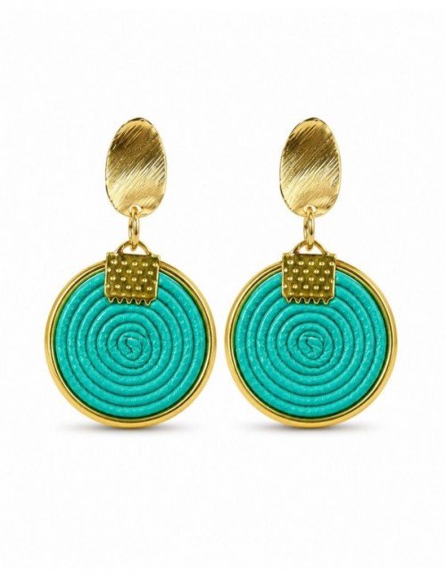 AROS BAÑADOS EN ORO CUERO SINTETICO TURQUESA
