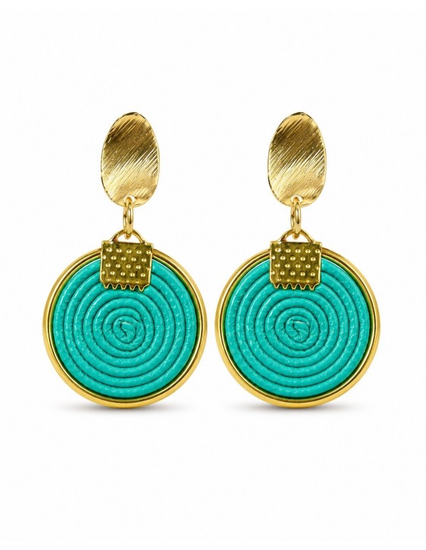 AROS BAÑADOS EN ORO CUERO SINTETICO TURQUESA