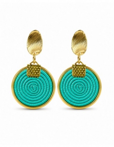 AROS BAÑADOS EN ORO CUERO SINTETICO TURQUESA