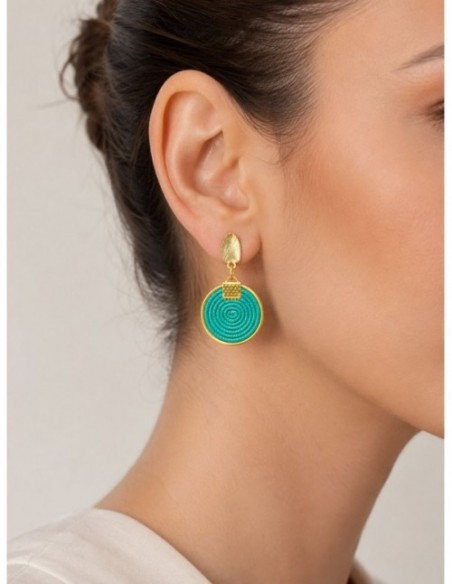 AROS BAÑADOS EN ORO CUERO SINTETICO TURQUESA