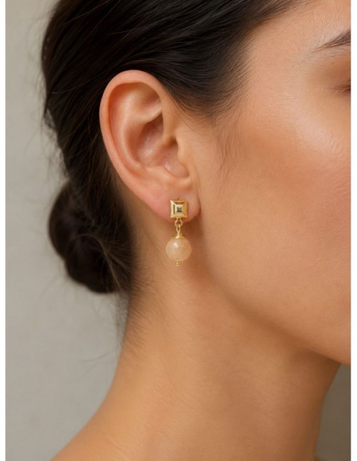 AROS BAÑADOS EN ORO PIEDRA ROSADA 2