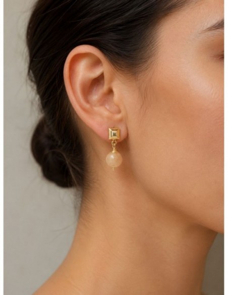 AROS BAÑADOS EN ORO PIEDRA ROSADA