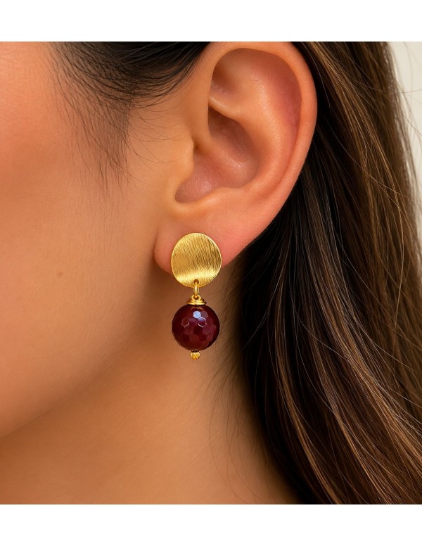 AROS BAÑADOS EN ORO PIEDRA MORADA