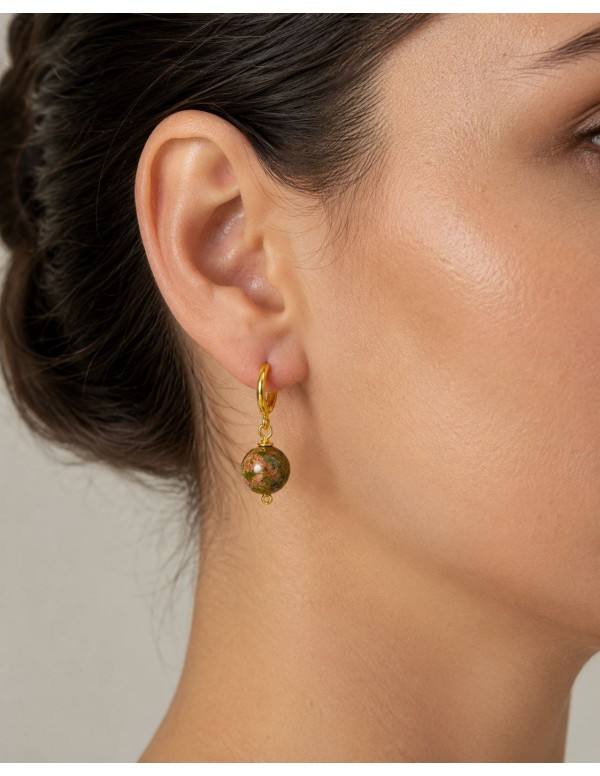 AROS BAÑADOS EN ORO PIEDRA SERRPENTINA